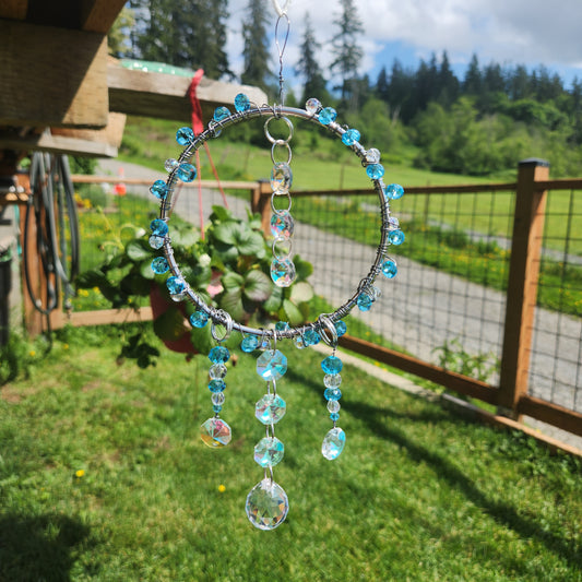 Blue and Clear Beads 4" hoop