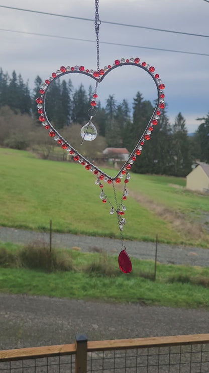 6" Red and White Heart Suncatcher